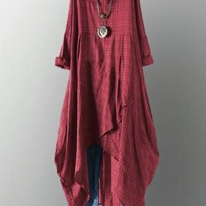 Elegant Red Plaid Women's Shirt Dress